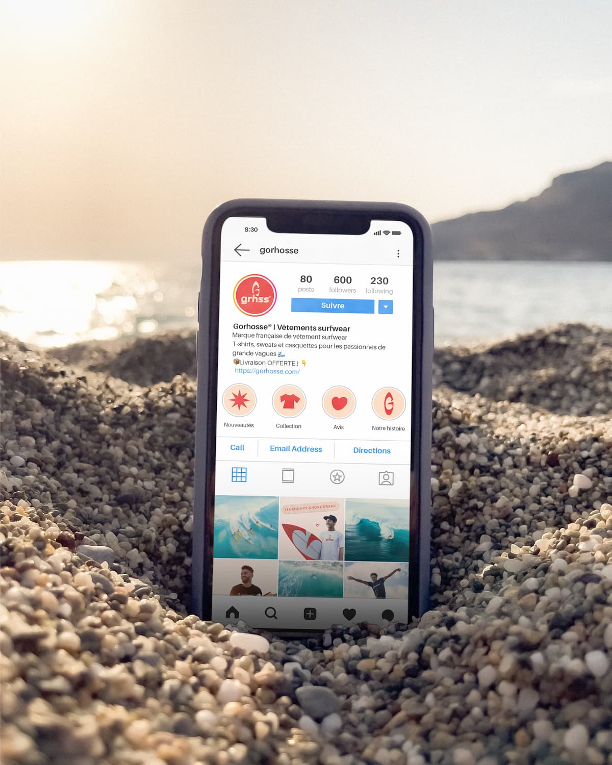 Projet m2graph Gorhosse marque surfwear branding profil instagram feed hightlight