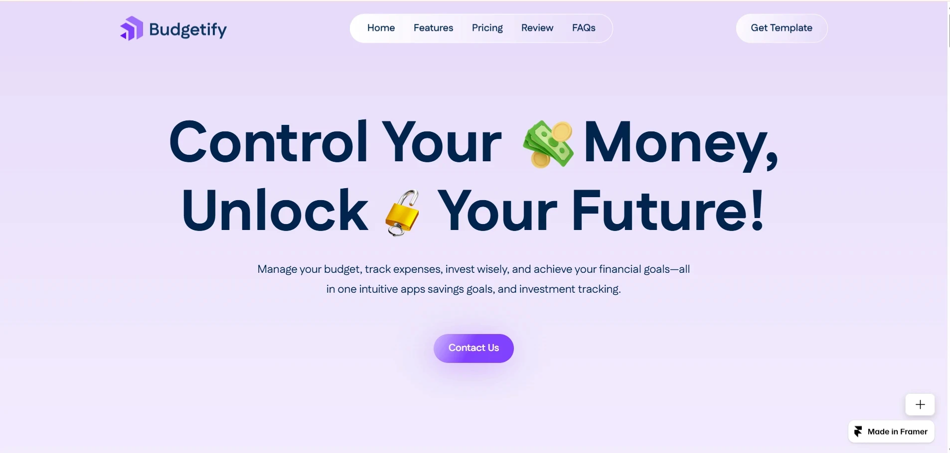 Homepage of the Budgetify template 