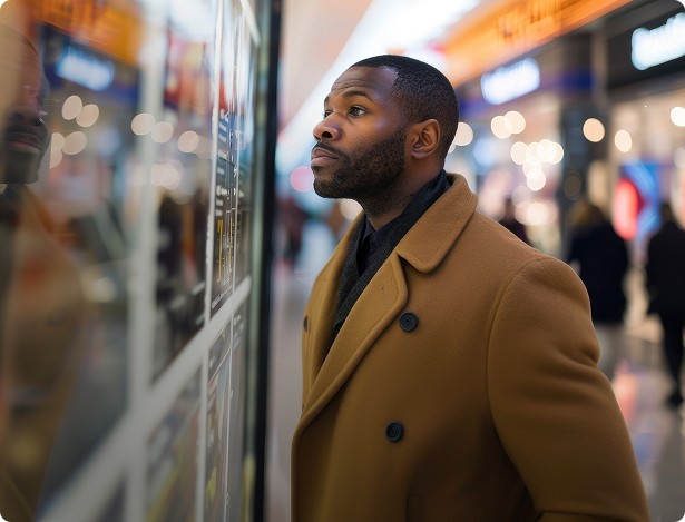 Homme devant une vitrine