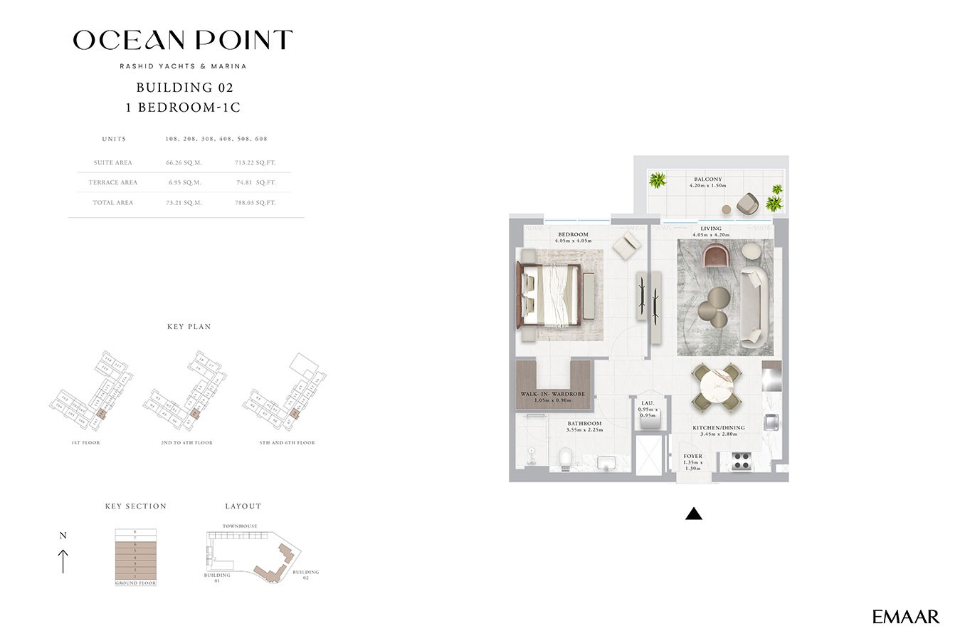 Ocean Point by Emaar Floor Plan 1 BR