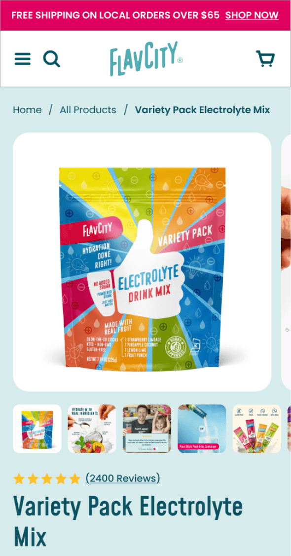 Mobile bundle product page featuring electrolyte variety pack