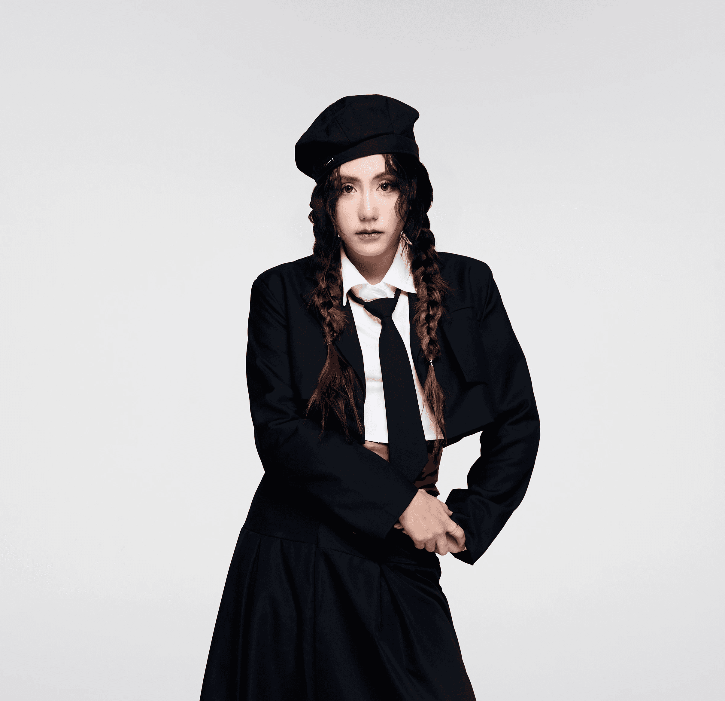 Asian woman in red light portrait