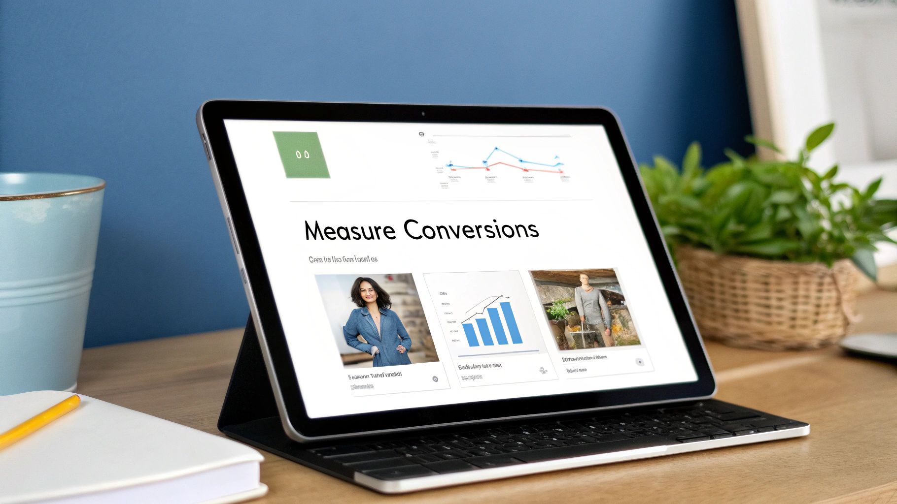 Tablet on a wooden desk showing