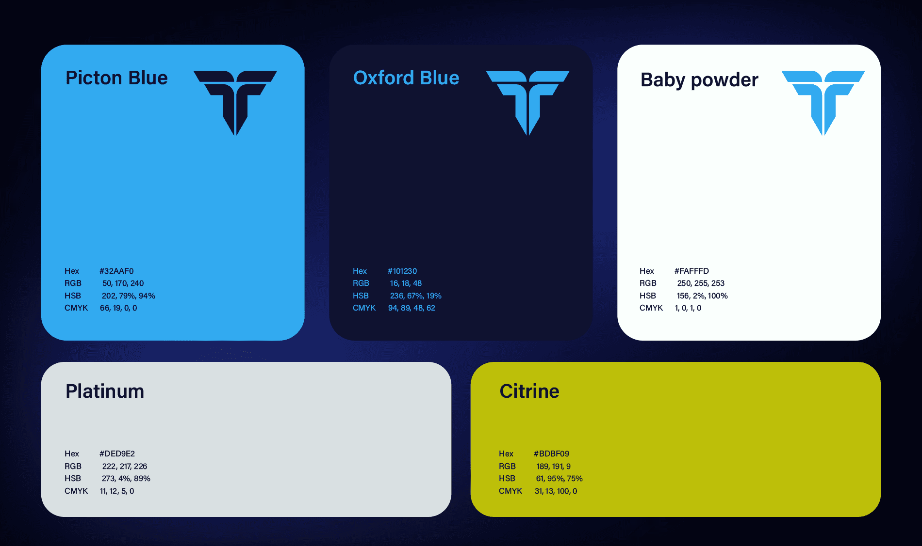 Trend Composites colour palette with blue, navy, white, pale grey and yellow-green brand swatches.