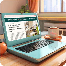 Laptop with Casa Verde Framer Template on screen; cozy setup with coffee.