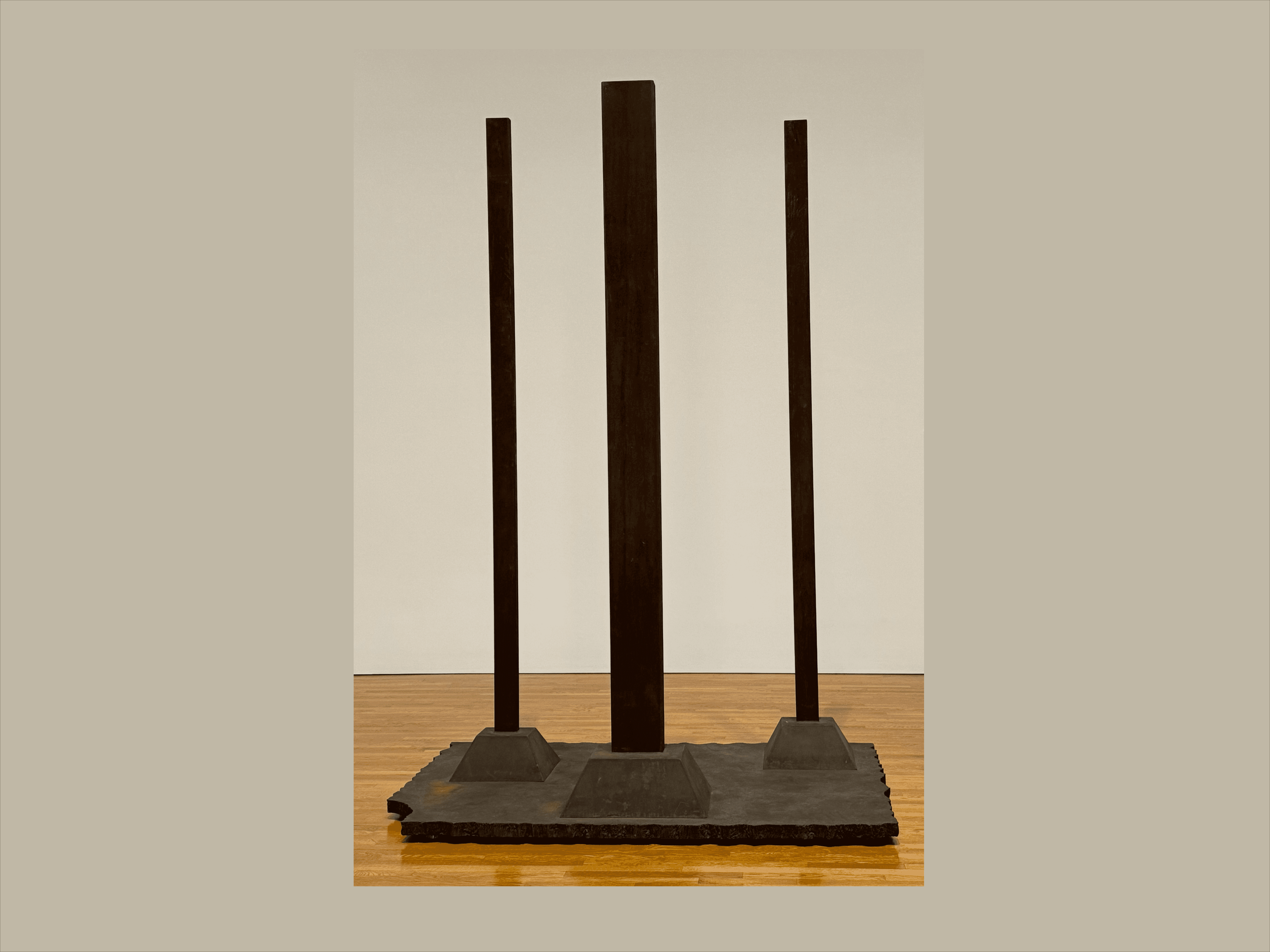 Here II, 1965, by Barnett Newman, seen as a representation of the Crucifixion. Core ten steel.