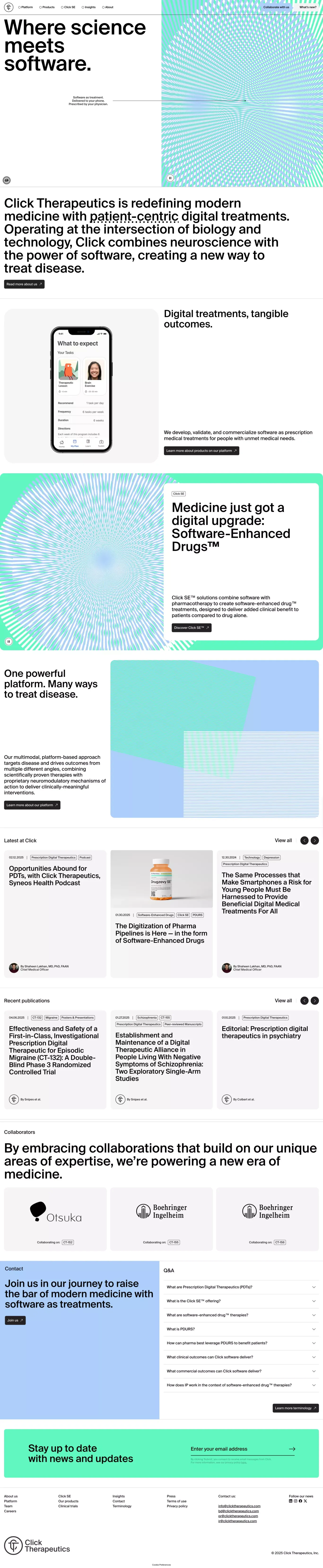 Click Therapeutics - Where Science Meets landing page screenshot showcasing Medical and Tech design