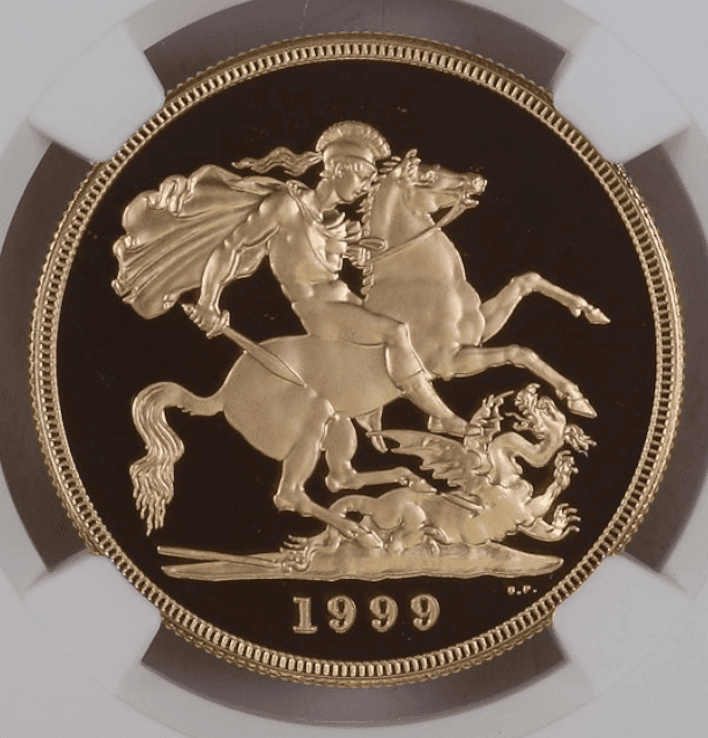 1999 Gold Proof Five Sovereign obverse
