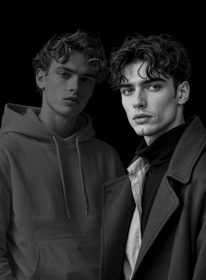 Young man in hoodie looking serious, captured in black and white portrait.