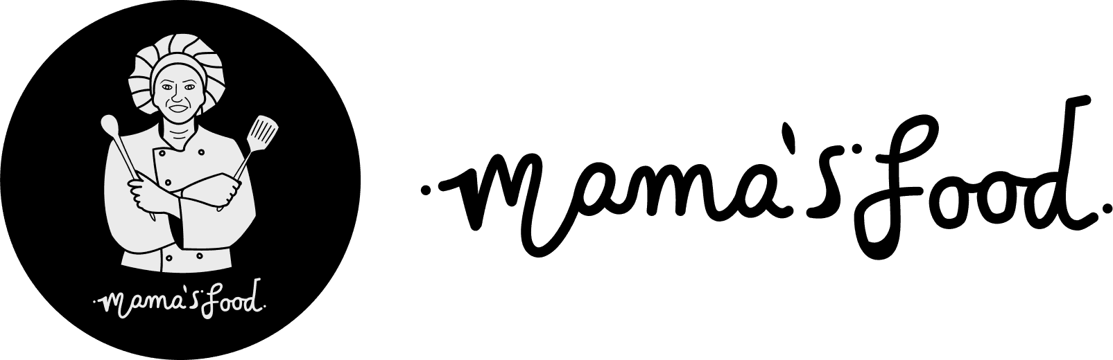 Mama's Food logo: A chef in a circle with "Mama's Food" written next to it in a cursive font.