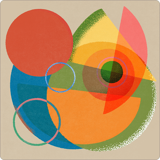 Abstract composition with geometric shapes and lines.