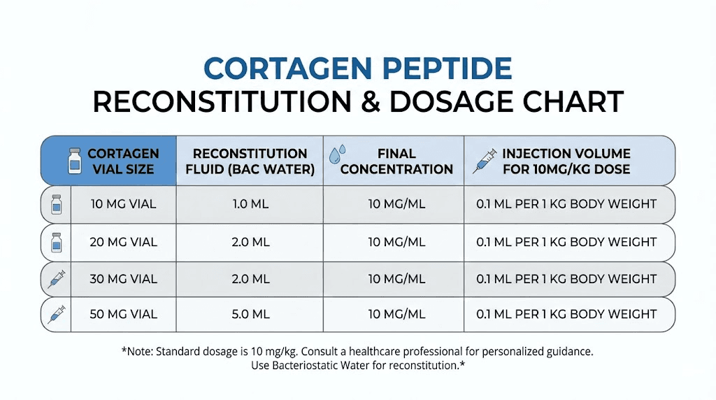 Cortagen peptide dosage and reconstitution calculation guide