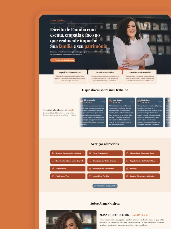 Projeto de landing page para Alana Queiroz Advocacia