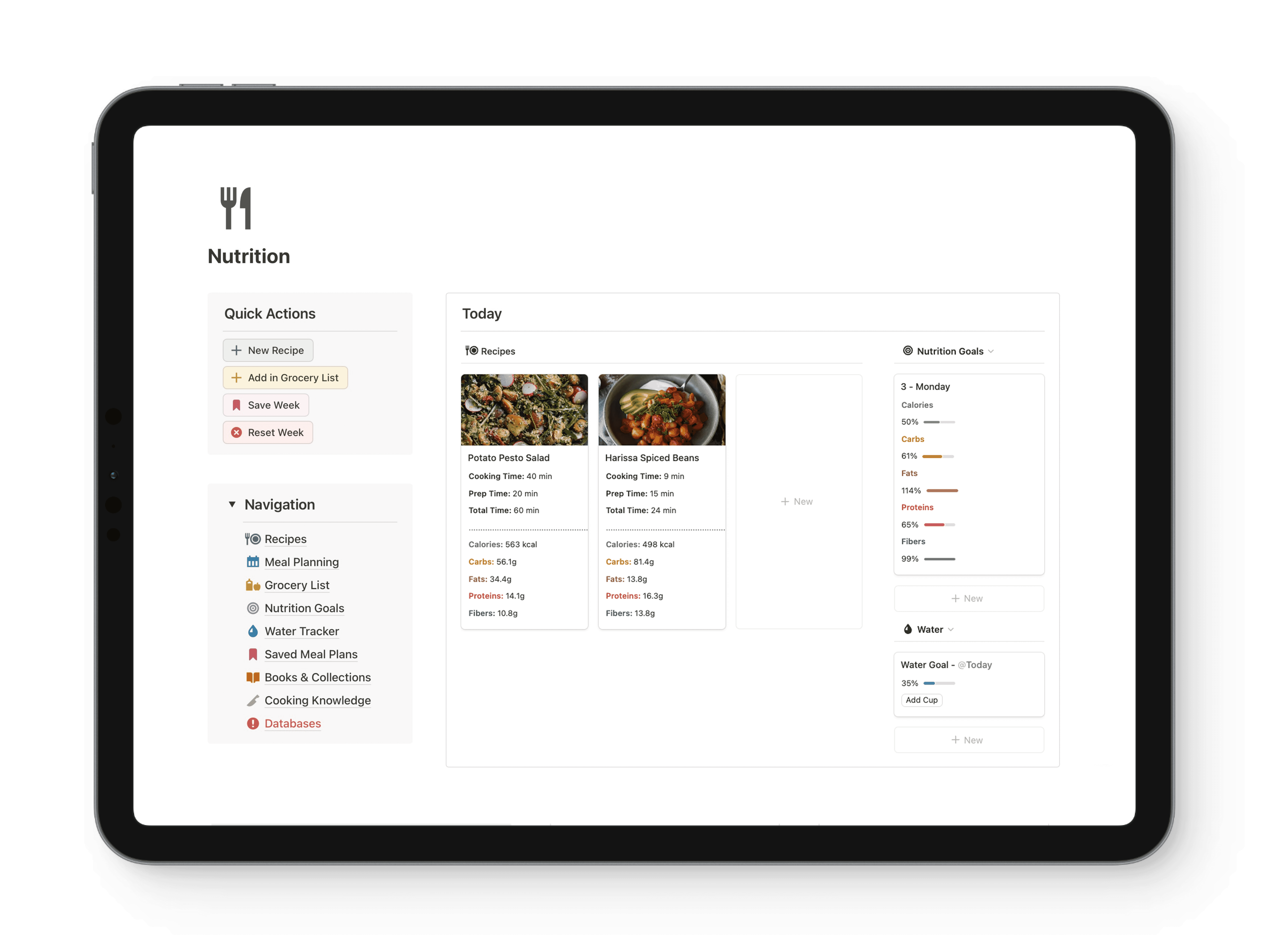 iPad showing the Weekly Meal Planner Notion template