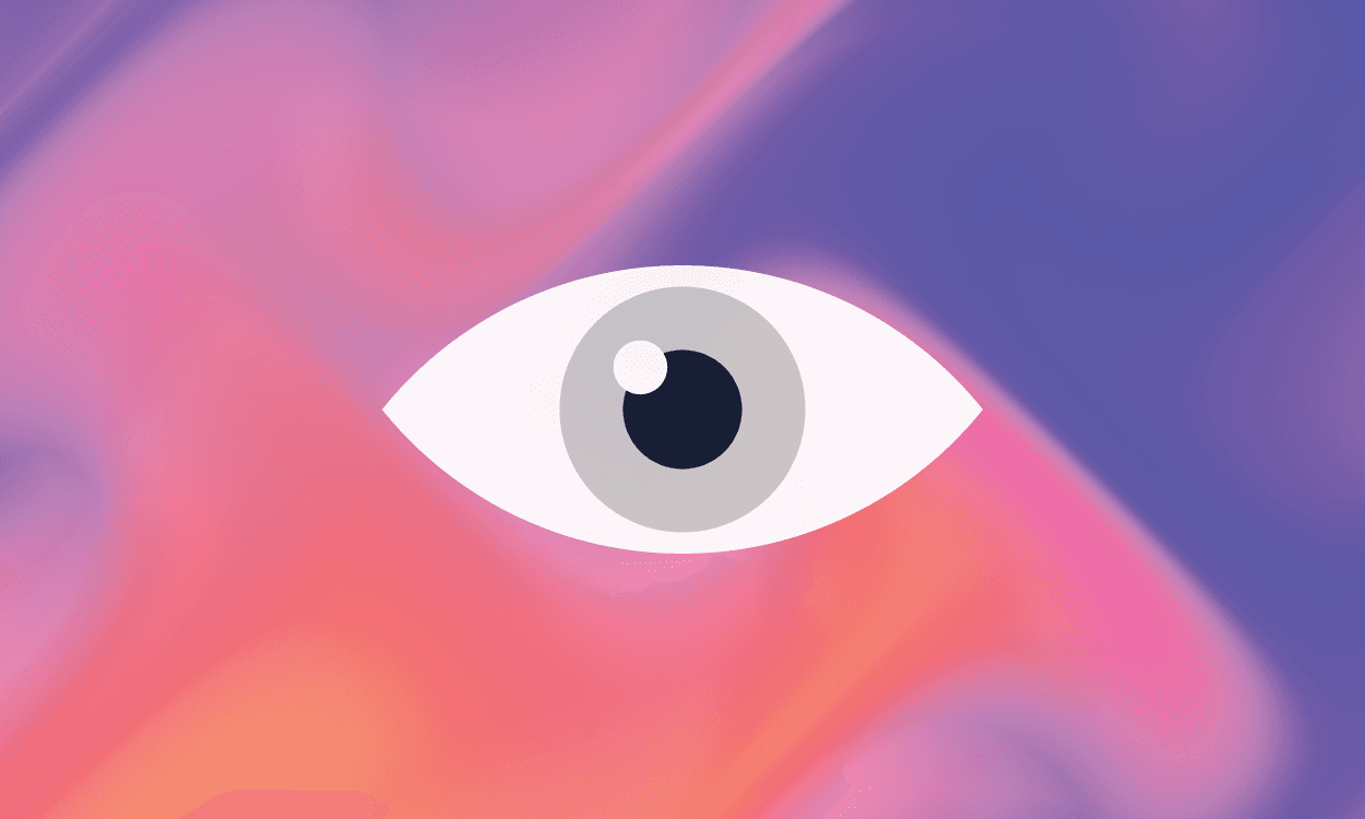 The image features a stylized, artistic white eye on a vibrant, abstract background of swirling pink, purple, and orange hues, symbolizing perception and insight into private markets.