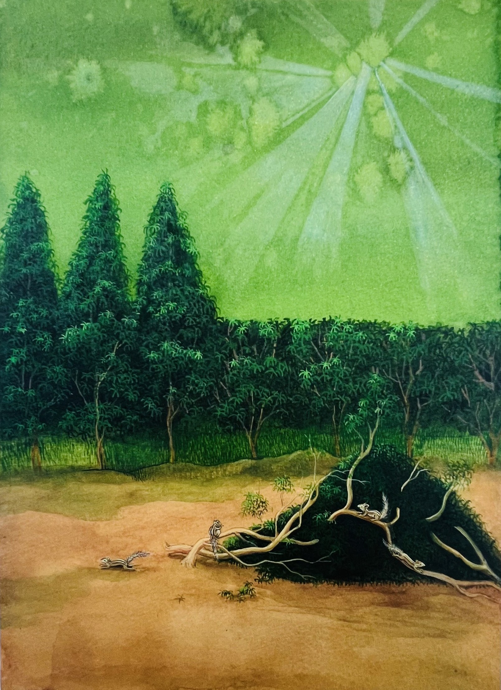 herd of sheep on road painting