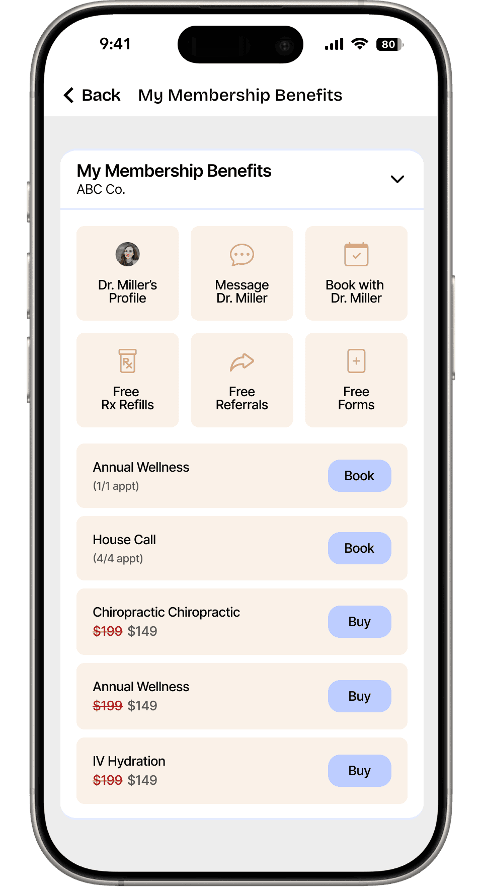 A screenshot of the RevDoc Member app UI
