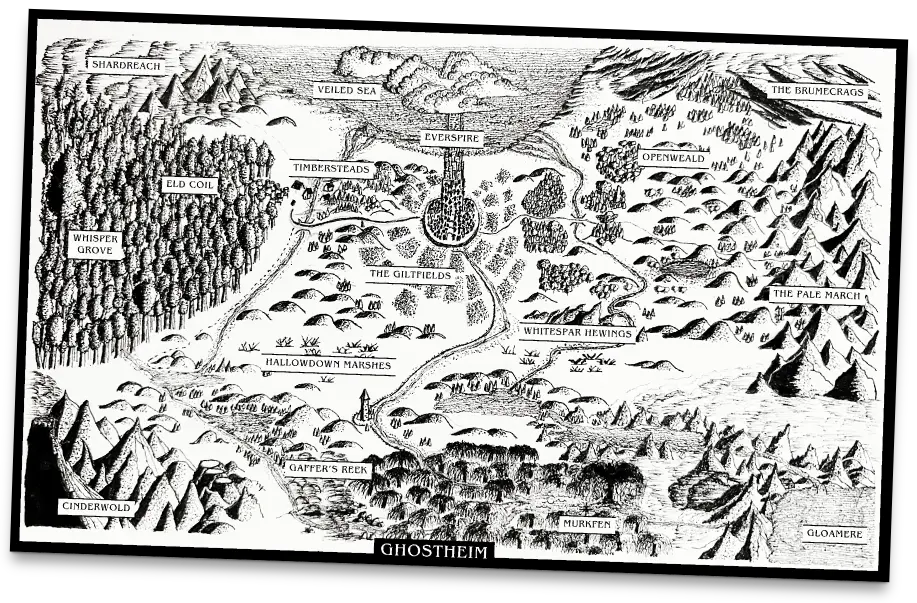 Illustrated map of the Ghostheim world