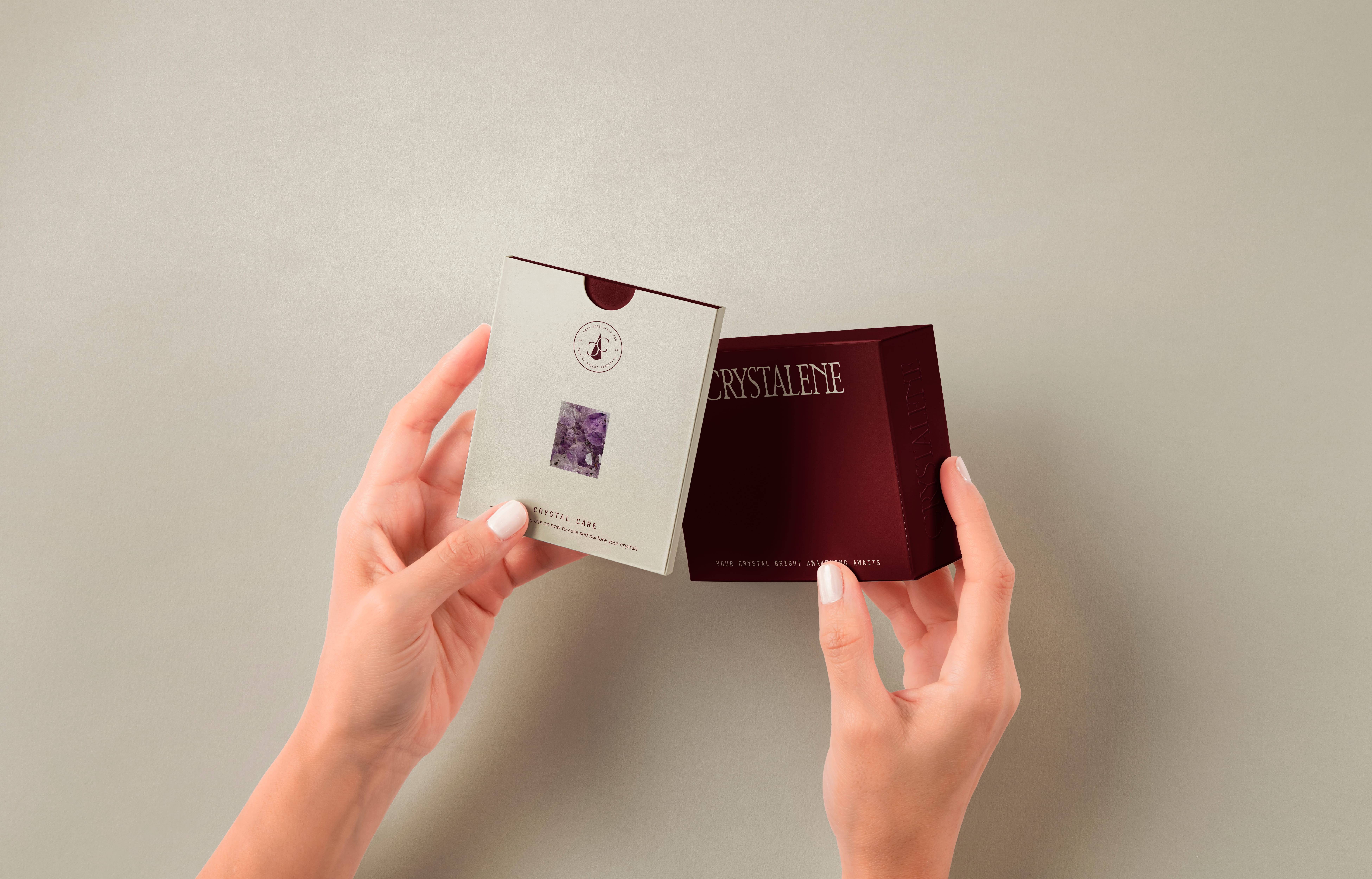 Branding, visual identity, packaging and logo design for crystal shop and coffee café in Makati, Philippines