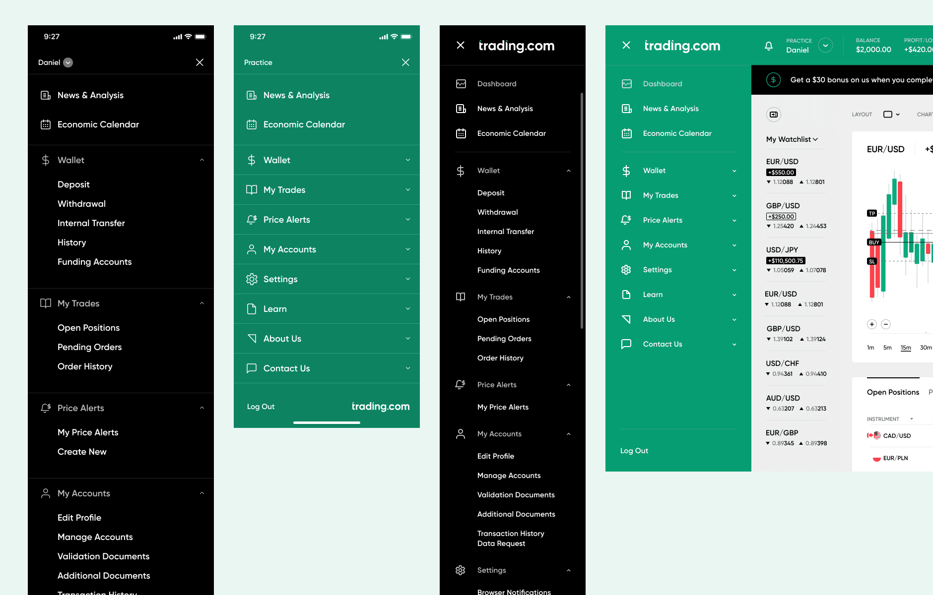 Final menu navigation for web and app.