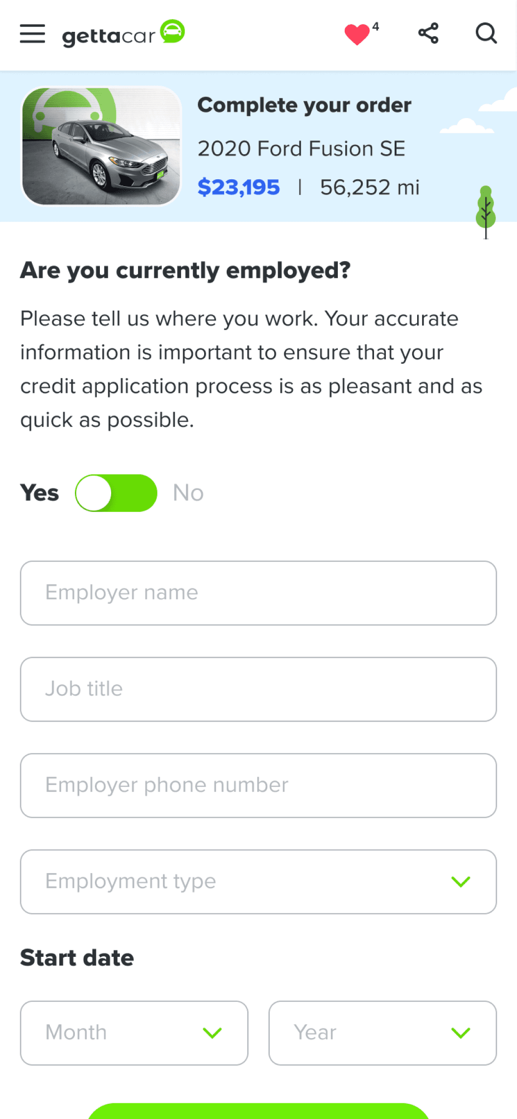 Checkout flow - employment details