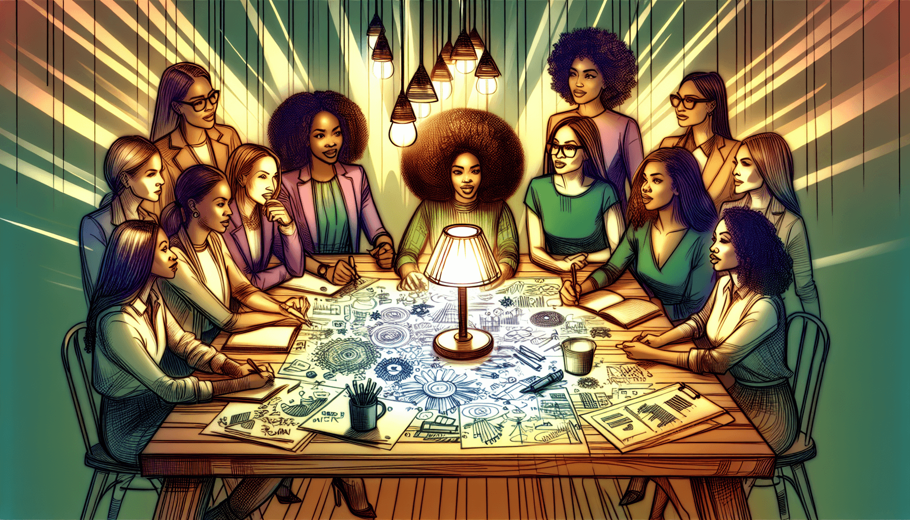 Illustration of women of color discussing business strategies