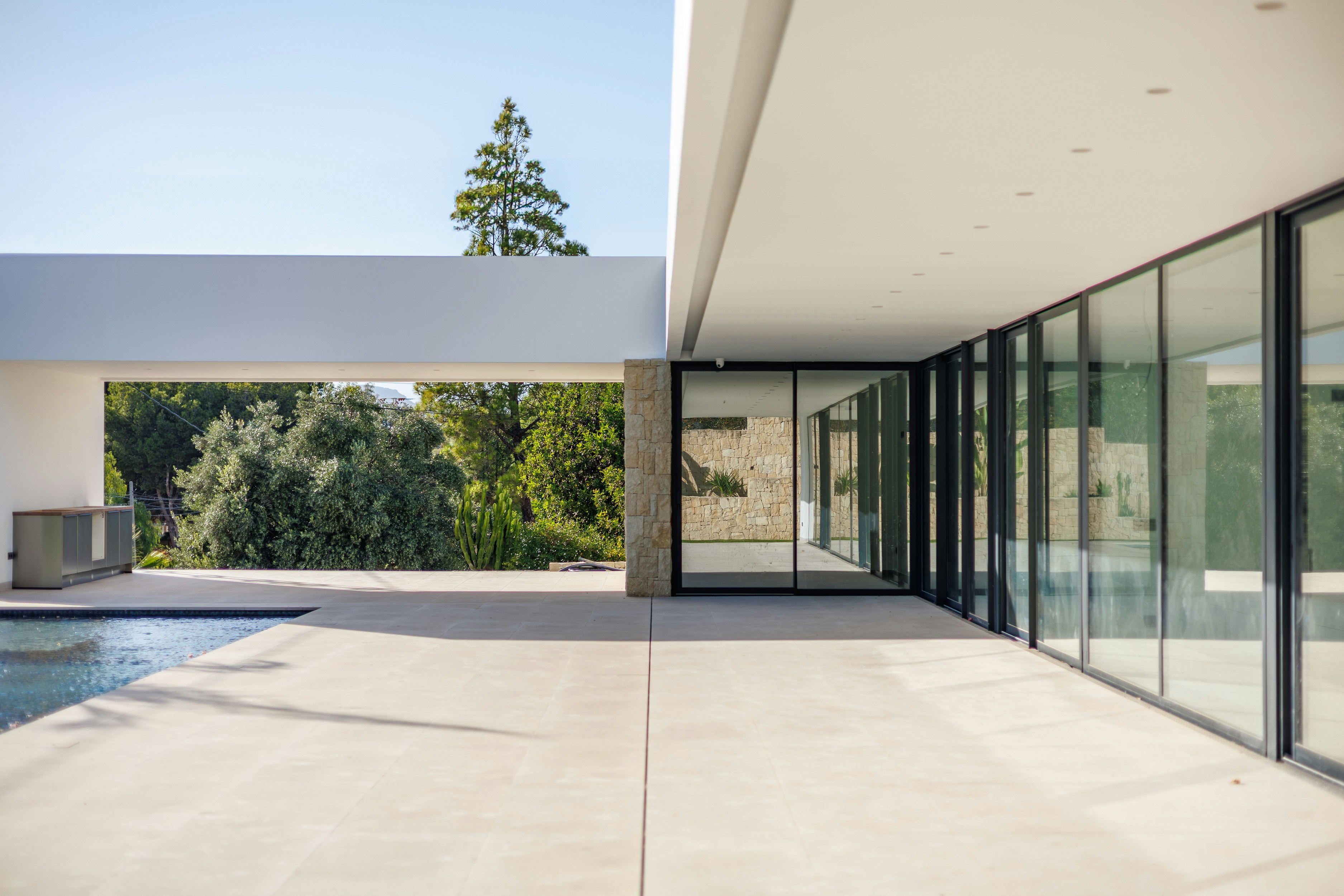 a building with a pool