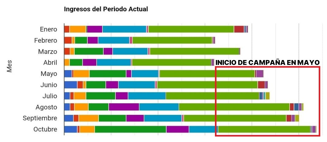 Gráfico mensual de ingresos del Centro Médico Castillo mostrando incremento sostenido y aumento del 25% en ventas tras implementación de estrategia de Google Ads por Fresa Marketing