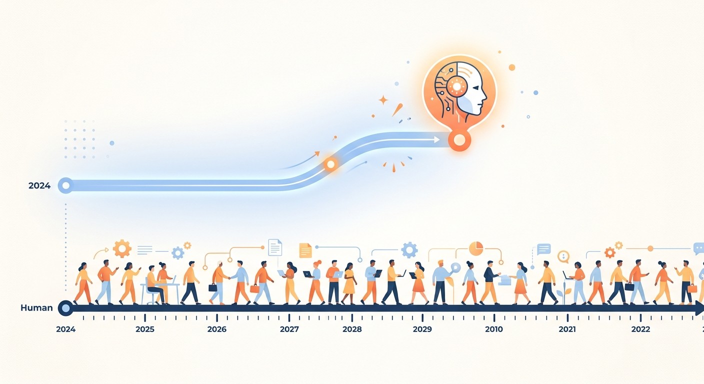 Illustration comparing a short AI development timeline against a longer traditional software development timeline