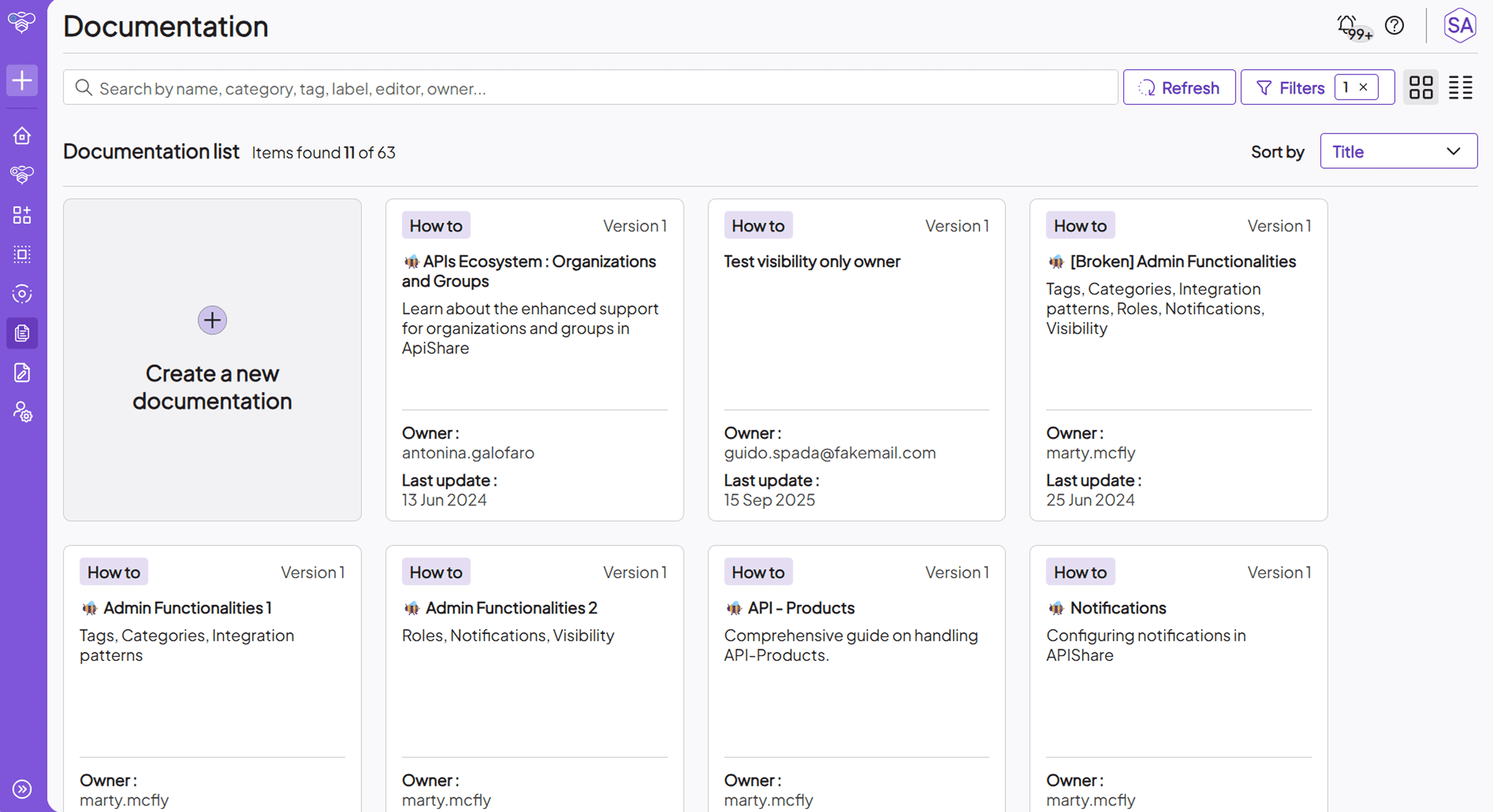 ApiShare: documentation section (document editing)