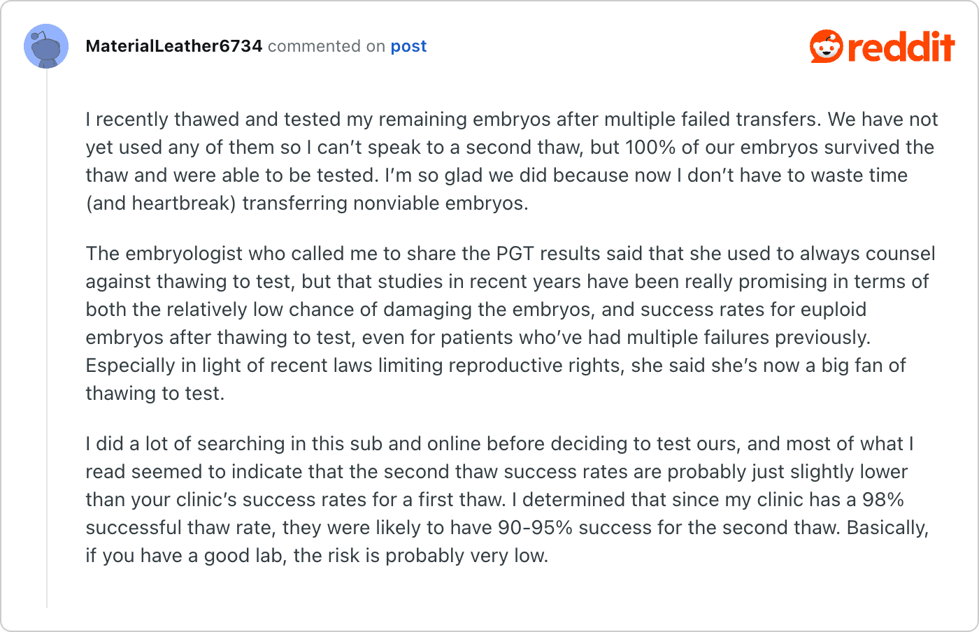 Post on Reddit