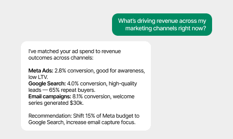 AI suggesting actions like "Optimize onboarding flow" and "Raise pricing tier" based on user data.