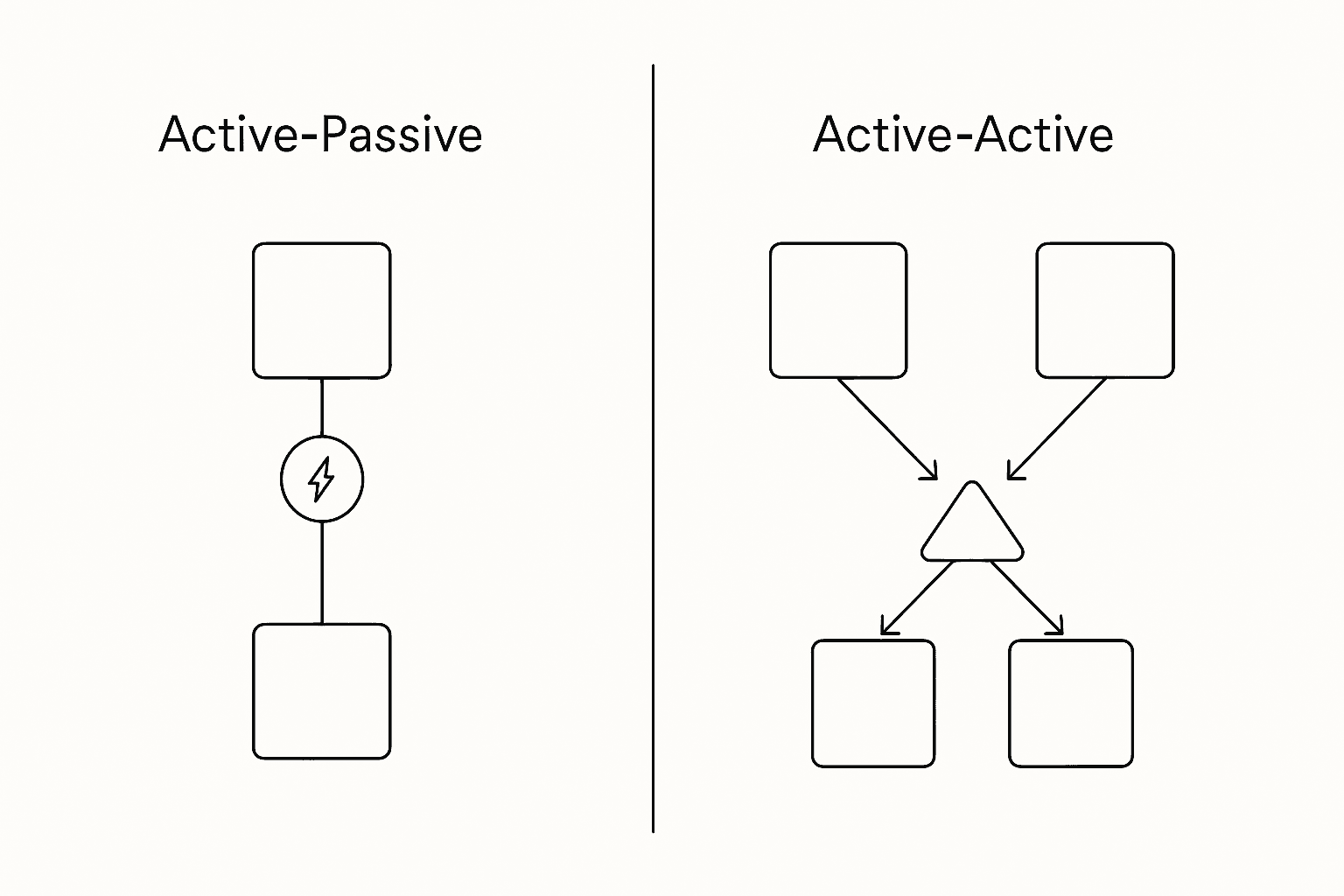 Side-by-side diagram showing active-passive versus active-active payment gateway failover setups