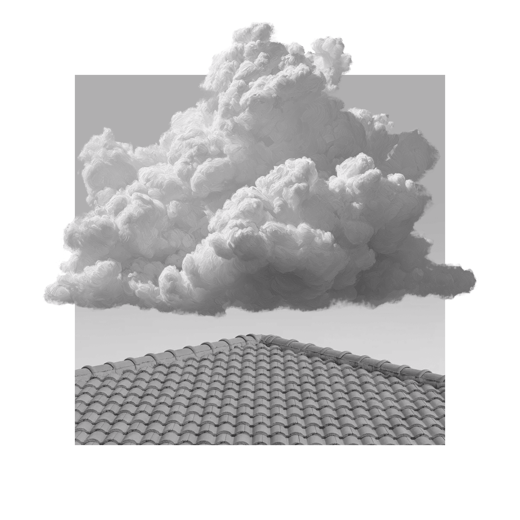 Index collection image, a traditional tiled roof with a large fluffy cloud