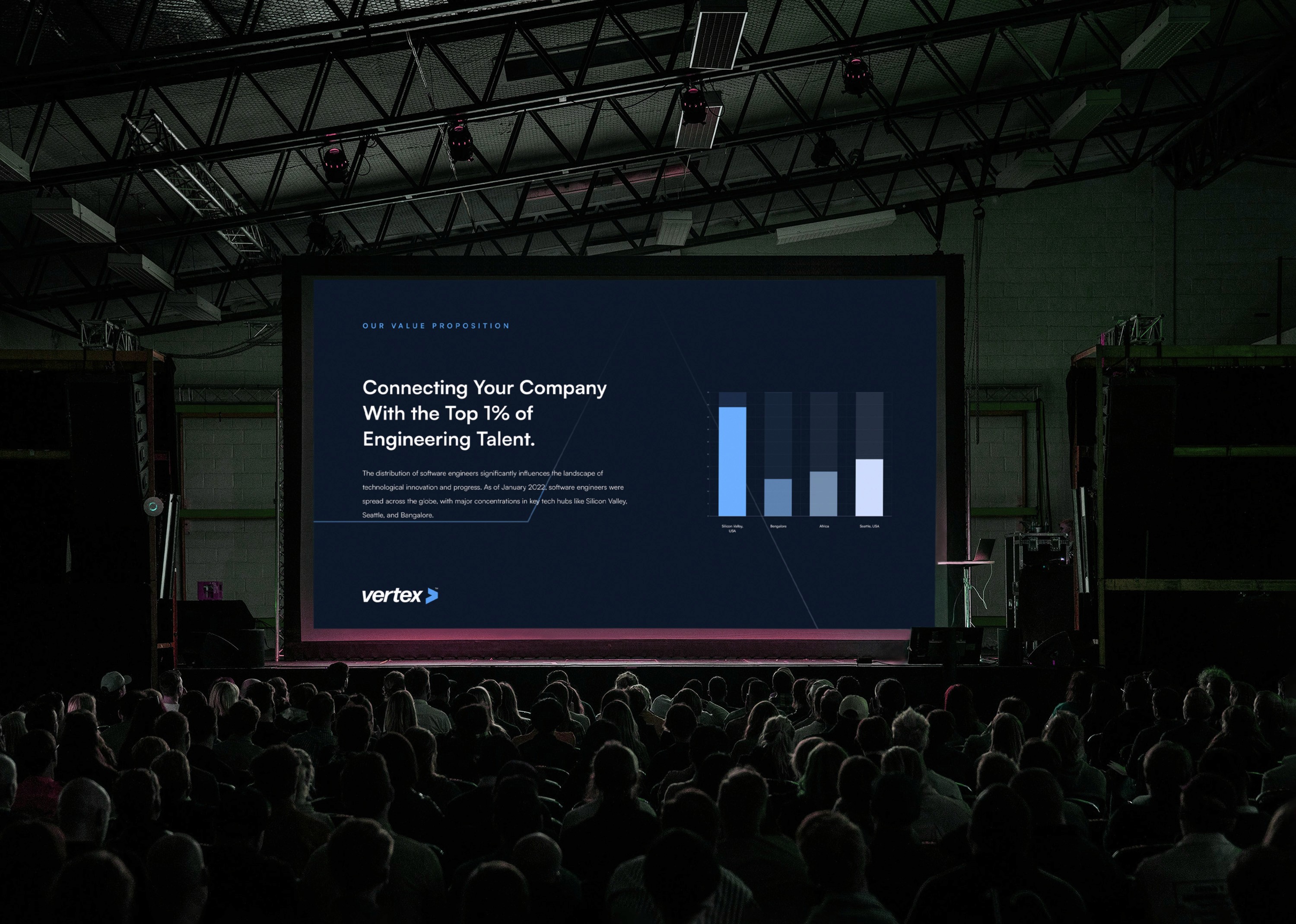 Slide presentation at a conference showing redesigned presentation template