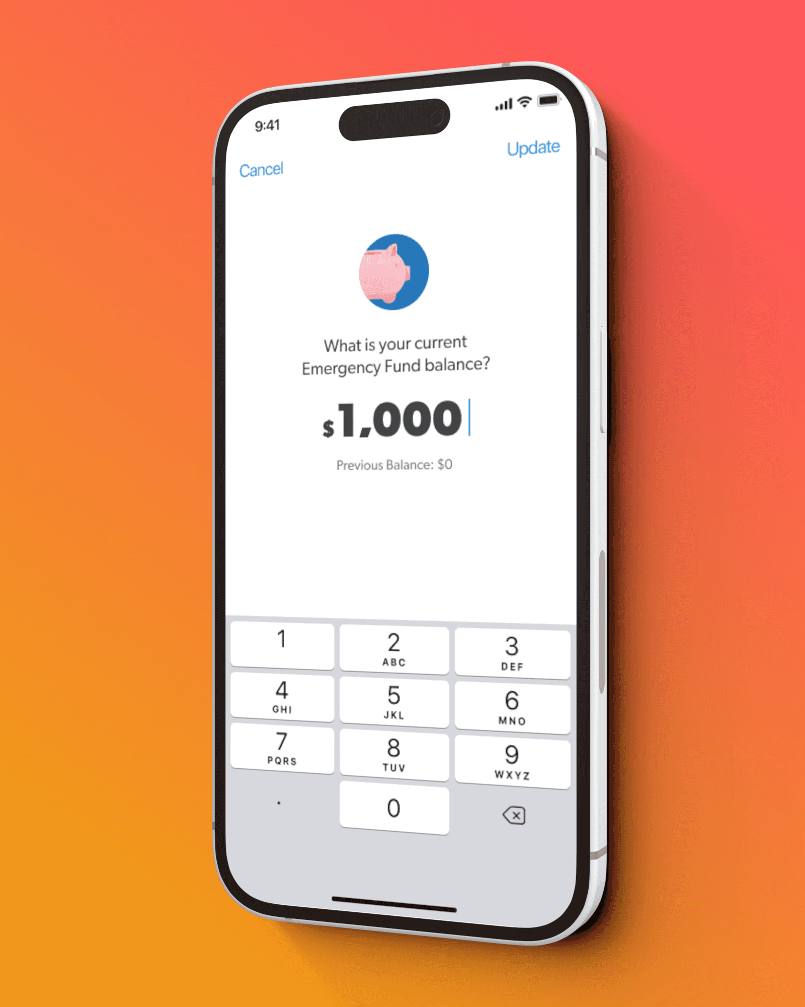 app screen for updating debt balance