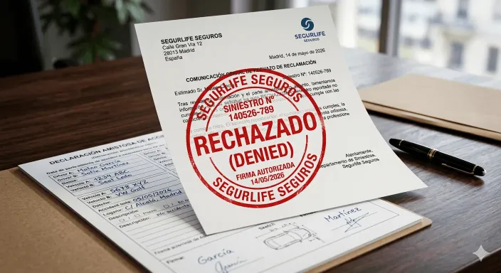 Carta de denegación de cobertura y rechazo de siniestro enviada por la compañía aseguradora al cliente.