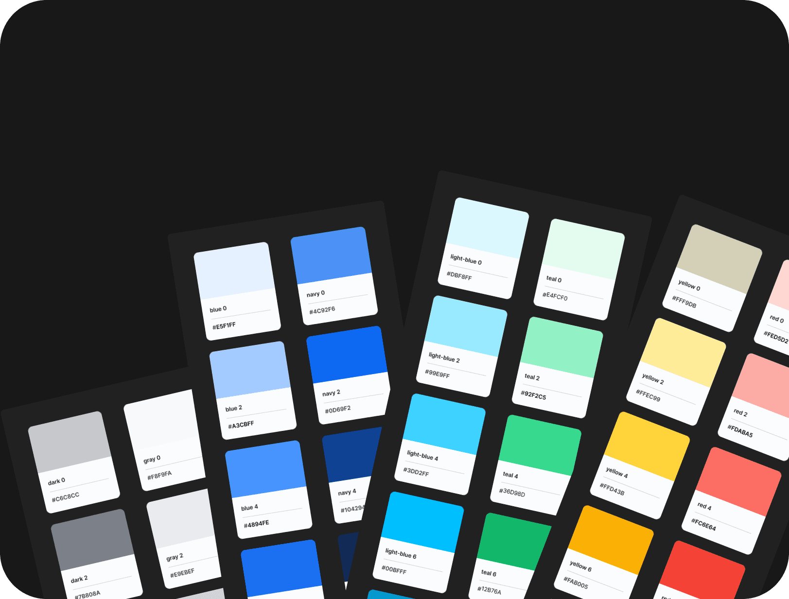 Design system color palette showing organized color swatches across multiple hue families