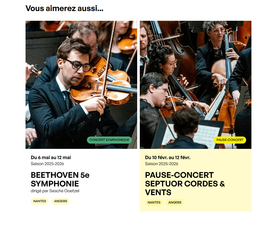 Un carousel présentant des concerts, , présent sur le nouveau site internet de l'Orchestre National des Pays de la Loire.