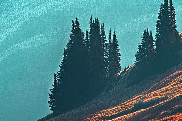 Trees with too much HDR glow around them.