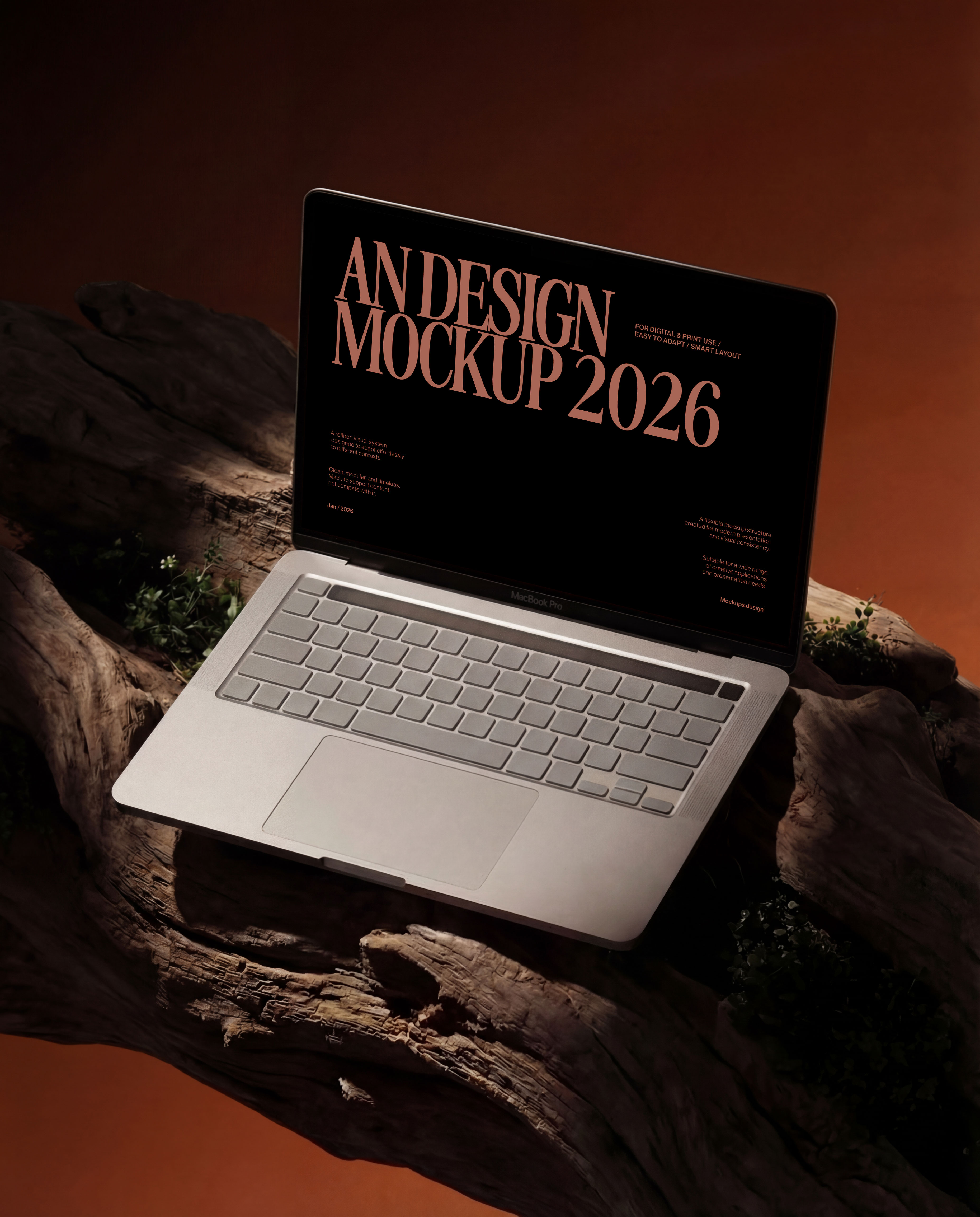 Laptop mockup in natural setting, sleek modern display
