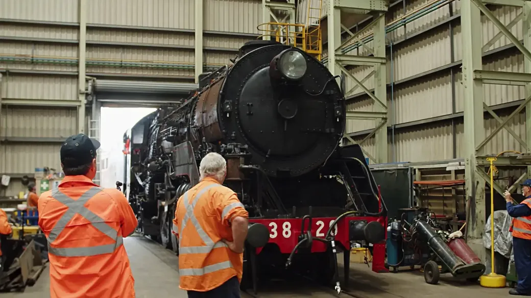 Locomotive 3820 is shunted into the Chullora Heritage Hub