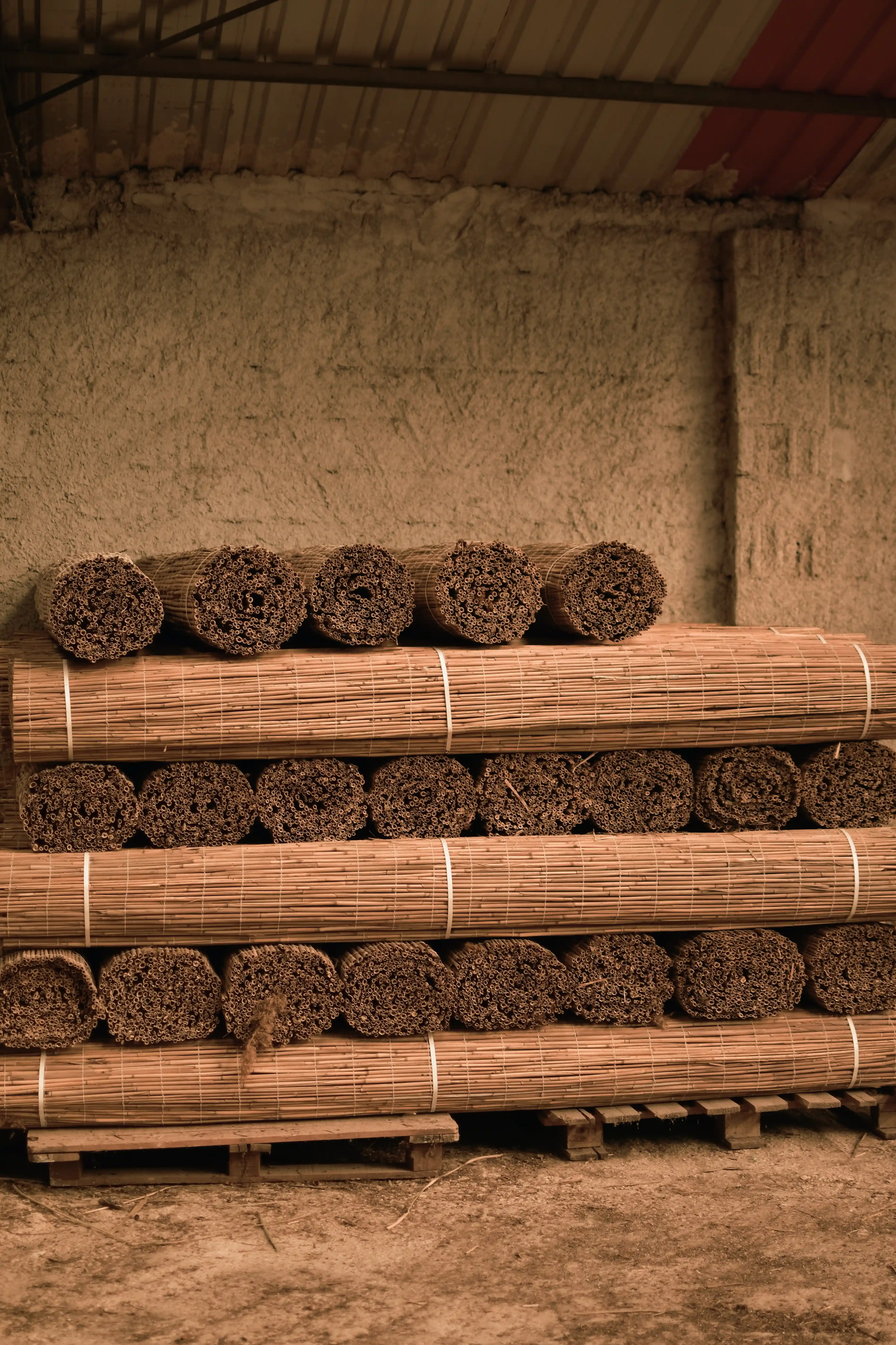 A pile of rolled woodsticks