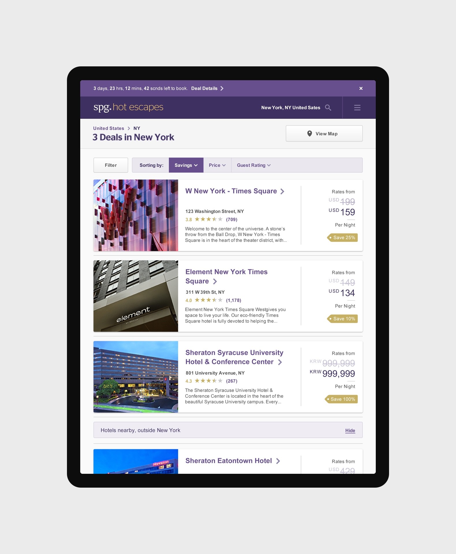 Search results - list view (tablet).