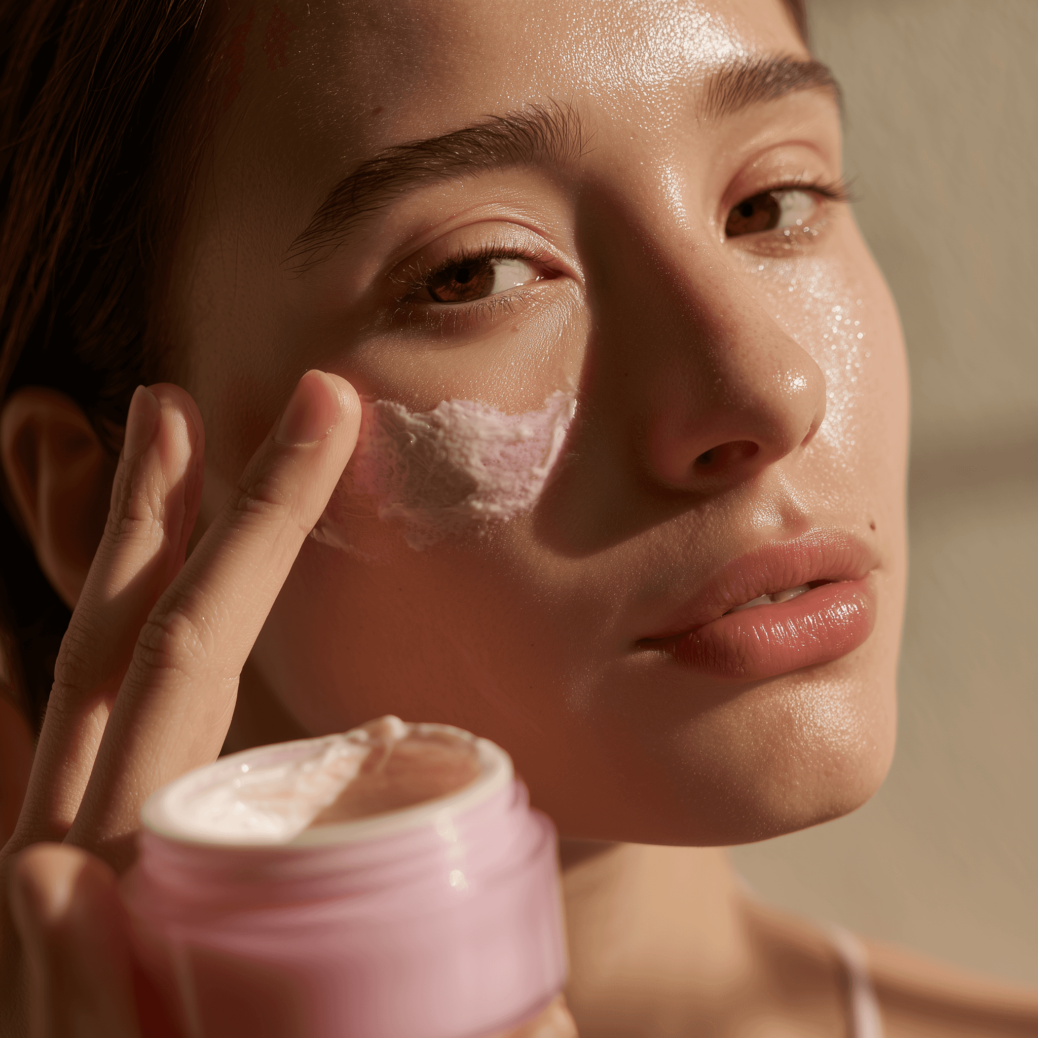 Women applying cream on face portrait
