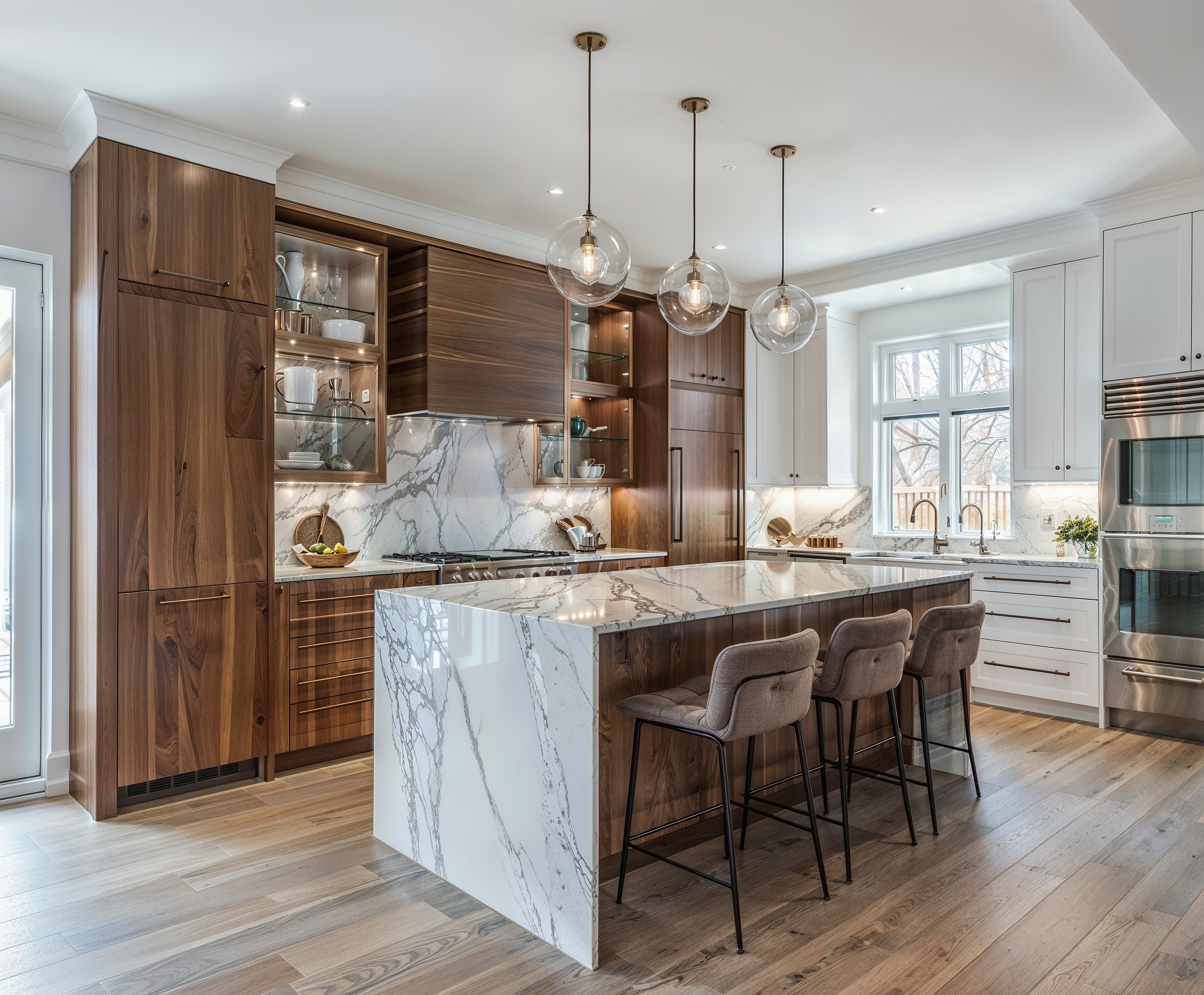 Clean kitchen with wooden flooring