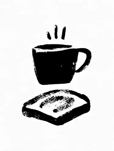 Black illustration of a cup and toast