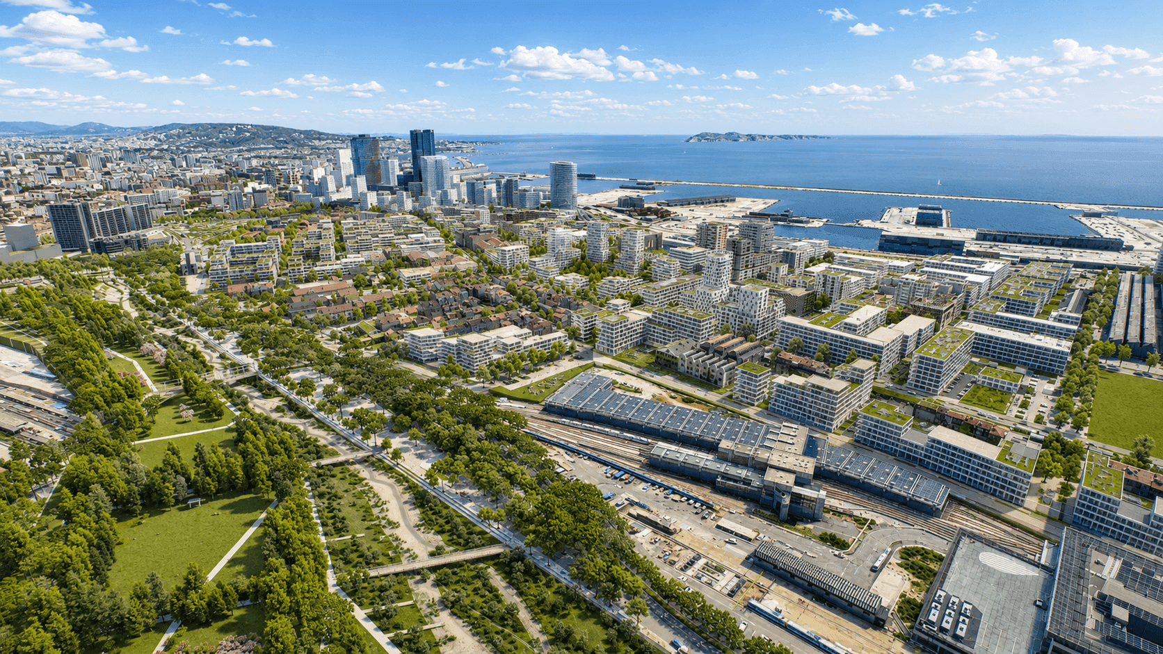 Aerial view of an urban neighborhood