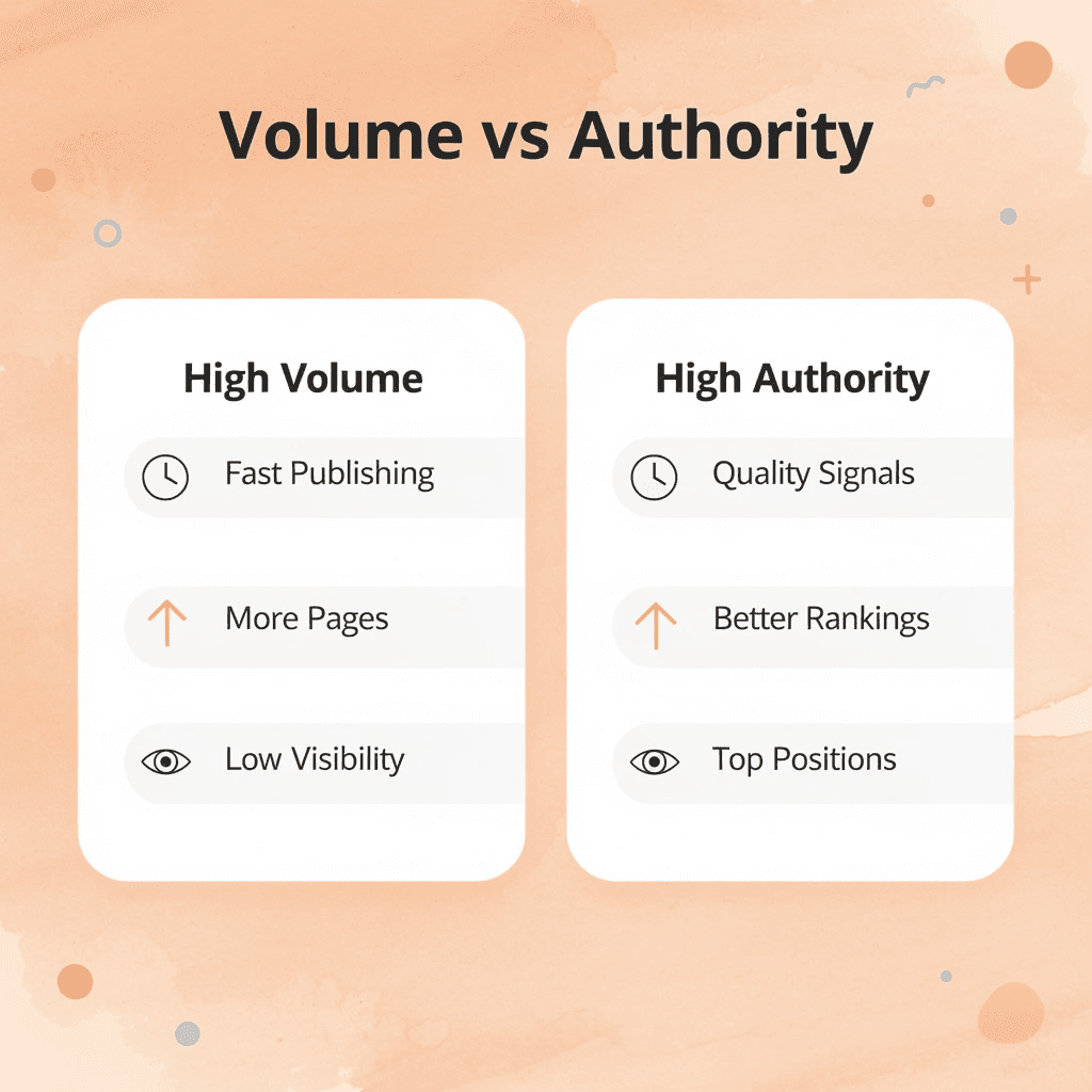 Comparison between high volume and high authority SEO approaches