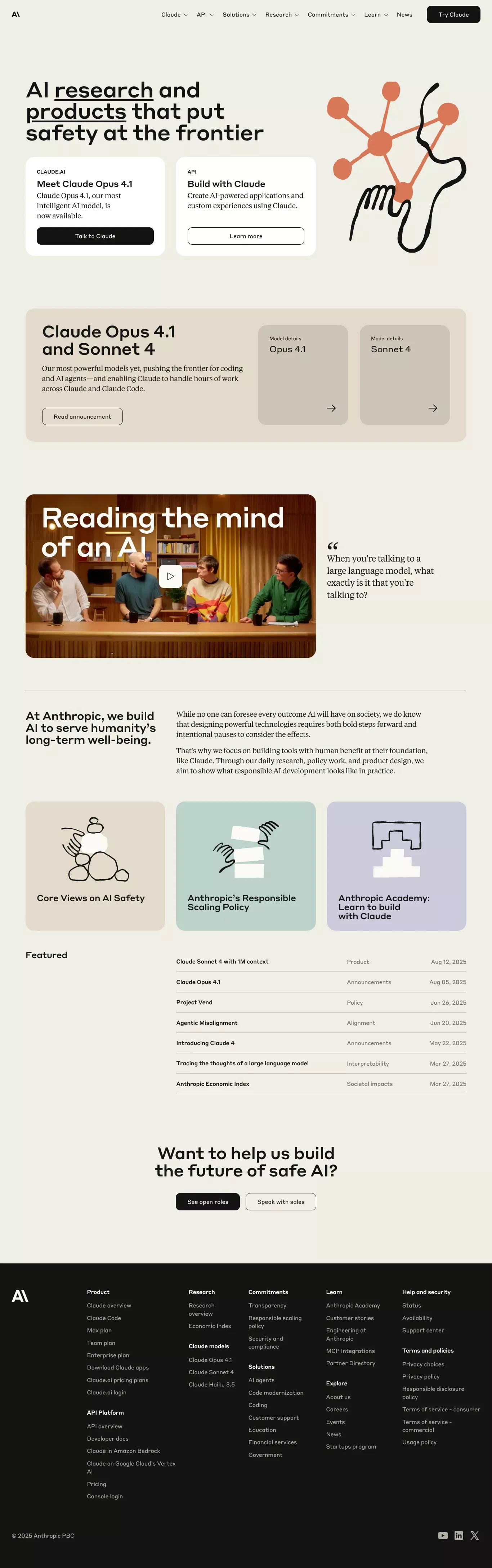 Anthropic landing page screenshot showcasing AI and Tech design